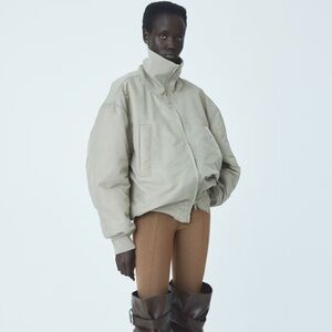 Light Khaki Green Puffer Padded Jacket